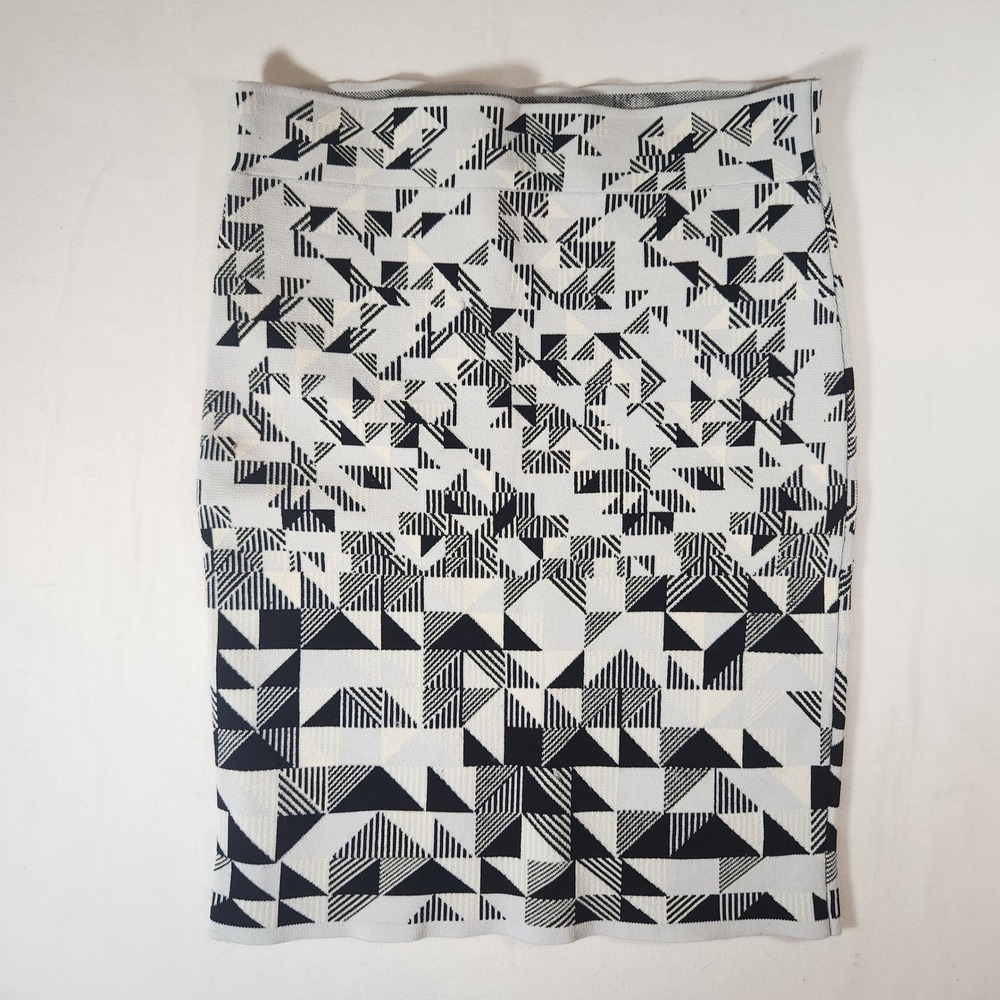 BCBGMAXAZRIA Geometric Knit Pencil Skirt Black White Grey Small